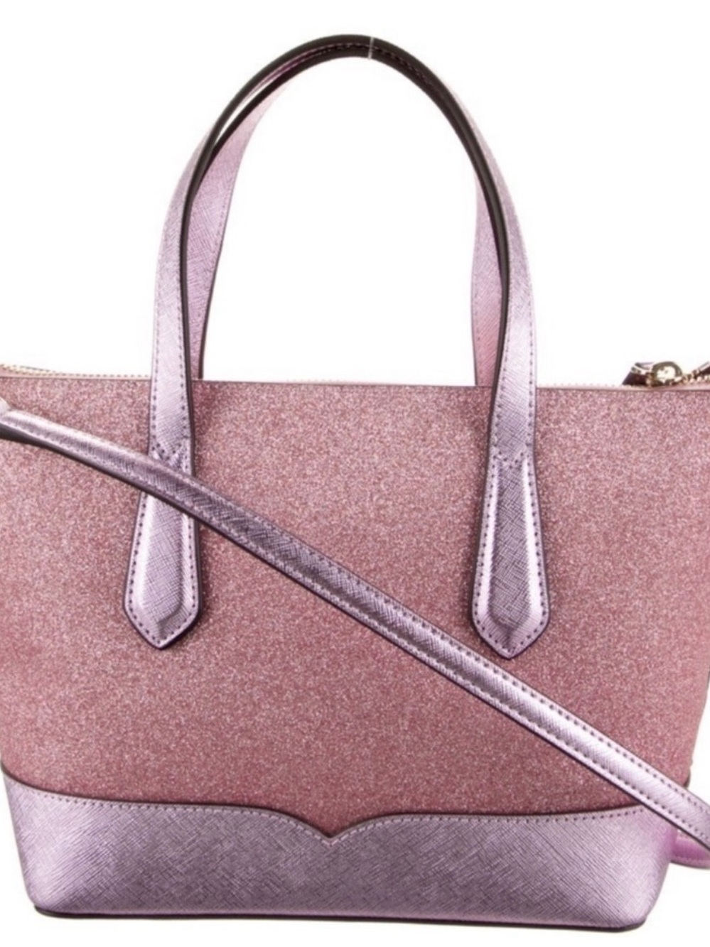 Metallic Rose Pink Glitter Tote with Detachable Strap